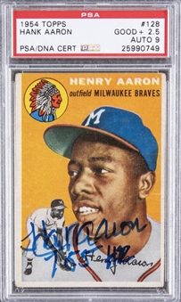 1954 Topps #128 Hank Aaron Signed Rookie Card - PSA GD+ 2.5, PSA/DNA 9